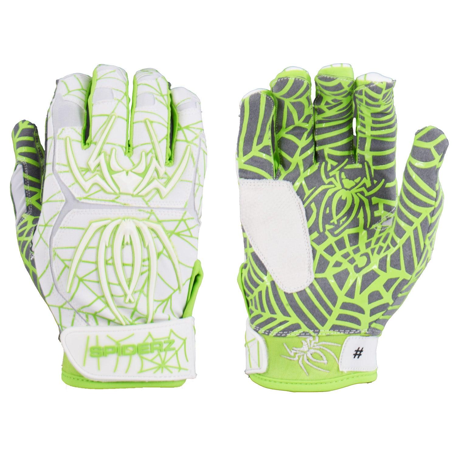 Spiderz HYBRID Batting Gloves White Neon Green OA Apparel