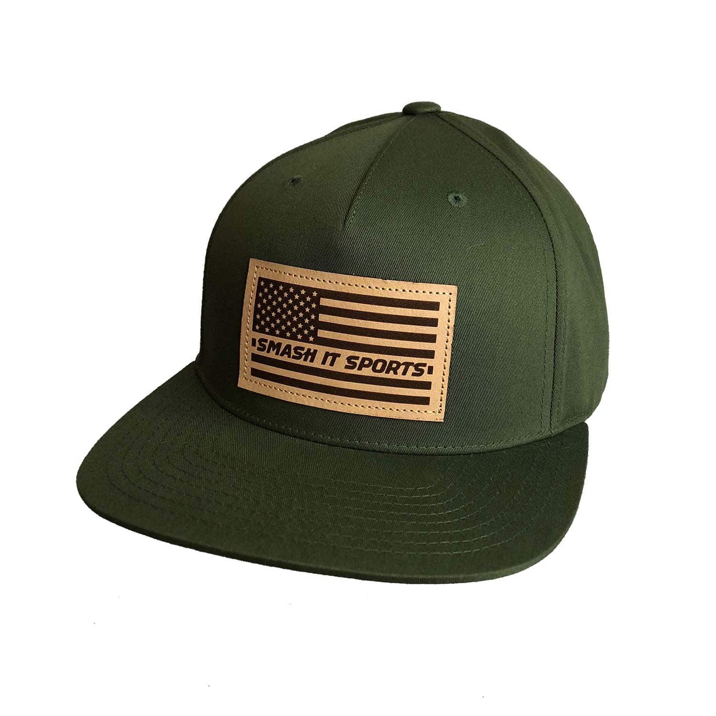 Smash It Streetwear Snapback - All Dark Green/USA Leather Patch