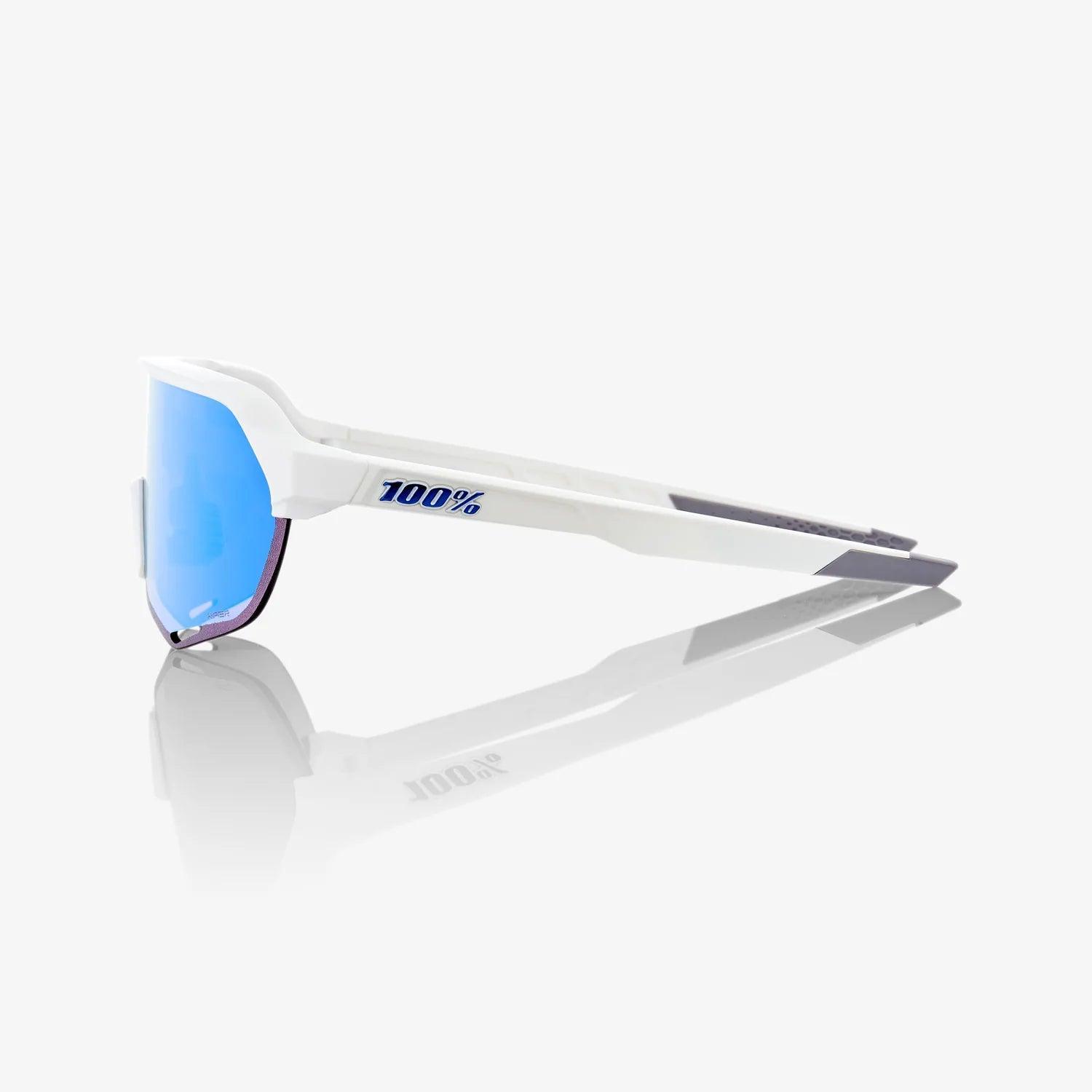 100 Percent Sunglasses - S2 - Matte White - HiPER Blue Multilayer Mirror Lens - Smash It Sports