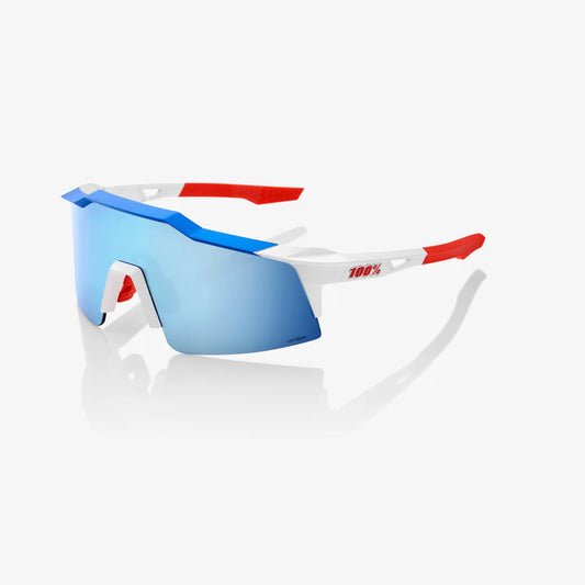 100 Percent Sunglasses - SPEEDCRAFT SL - TotalEnergies Team Matte White / Metallic Blue - HiPER Blue Multilayer Mirror Lens