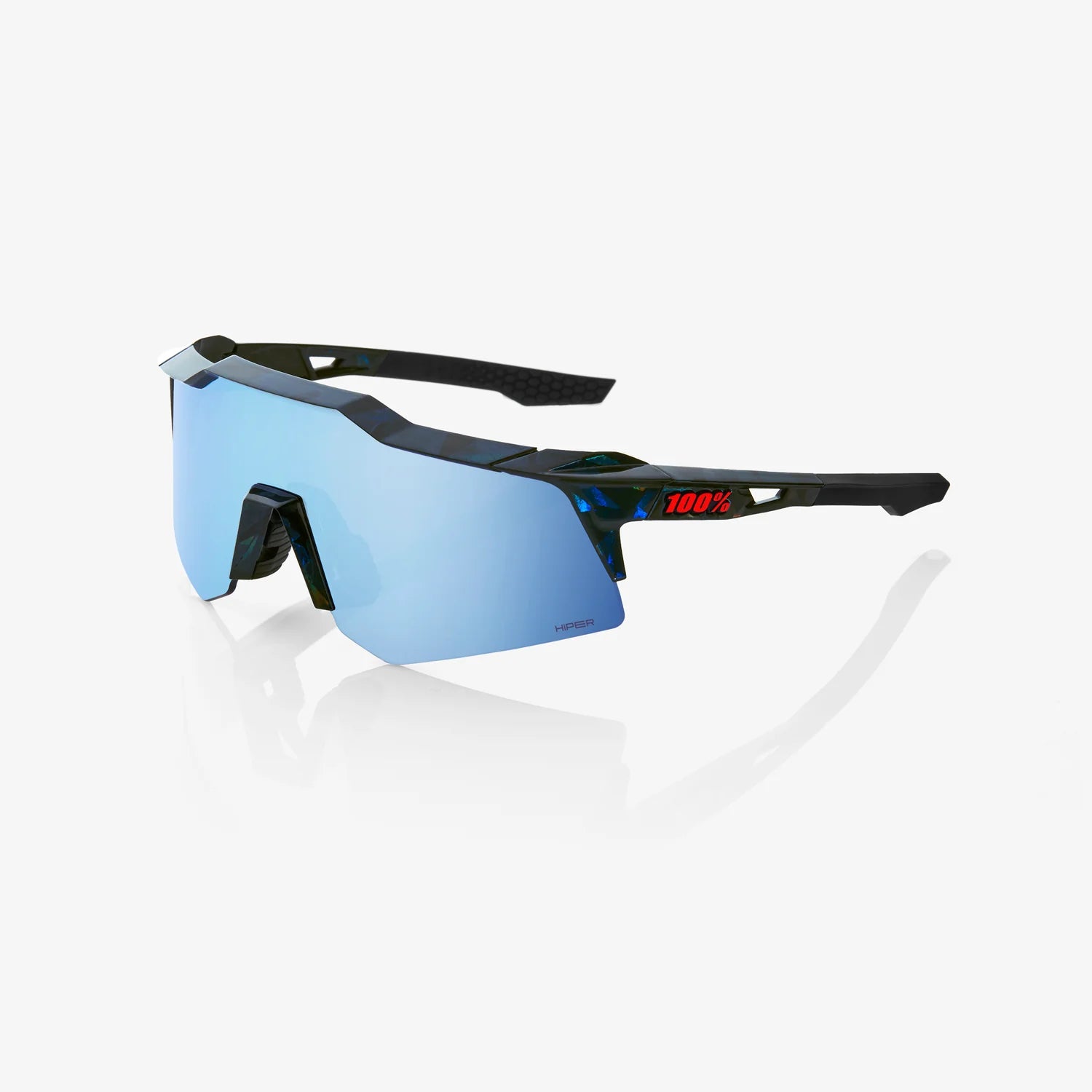 100 Percent Sunglasses - SPEEDCRAFT XS - Black Holographic - HiPER Blue Multilayer Mirror Lens