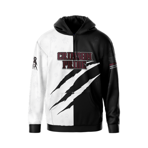 Crimson Pride Hoodie (Black/White Paw Print)