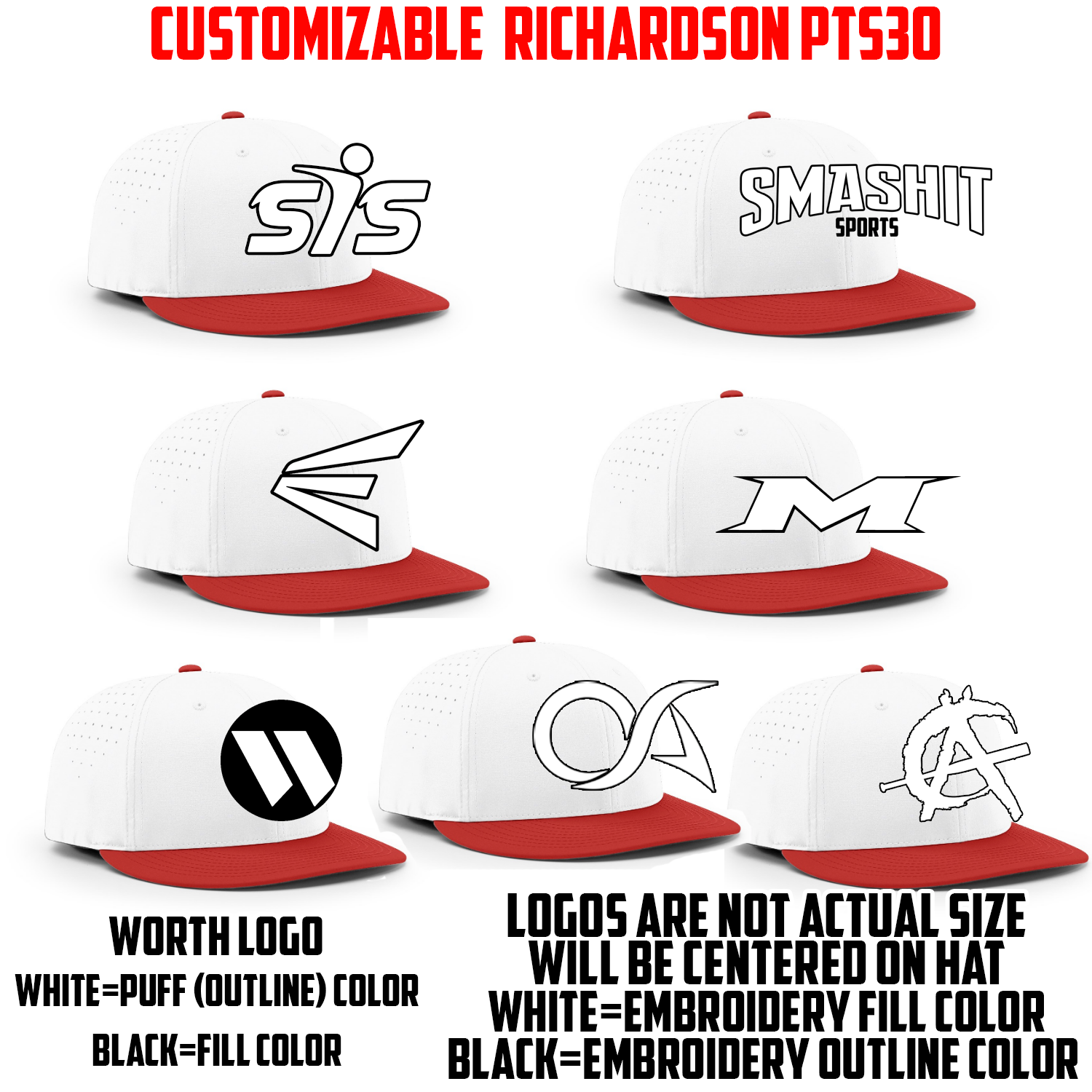 Customizable Logo Hat by Richardson (All White/Red Brim PTS30)