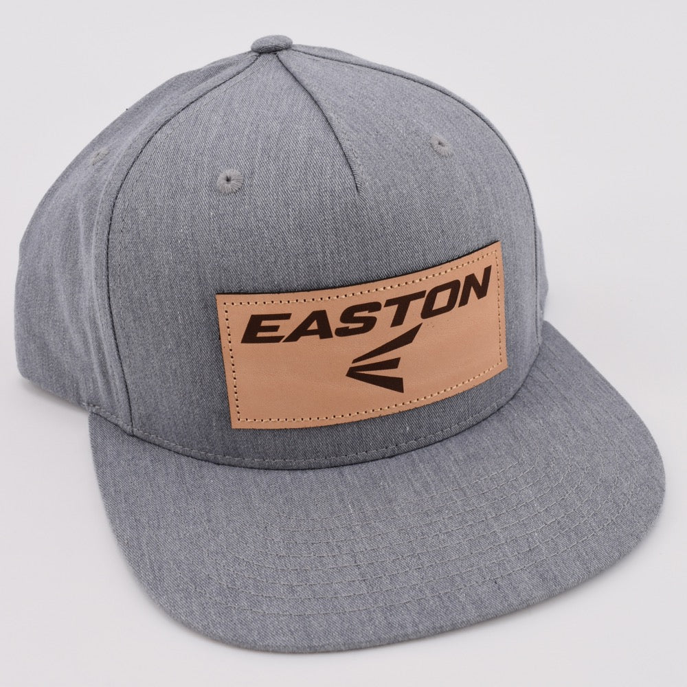 Easton Streetwear Snapback  Hat- 255 All Heather Grey/Easton E Logo and Text Leather Patch