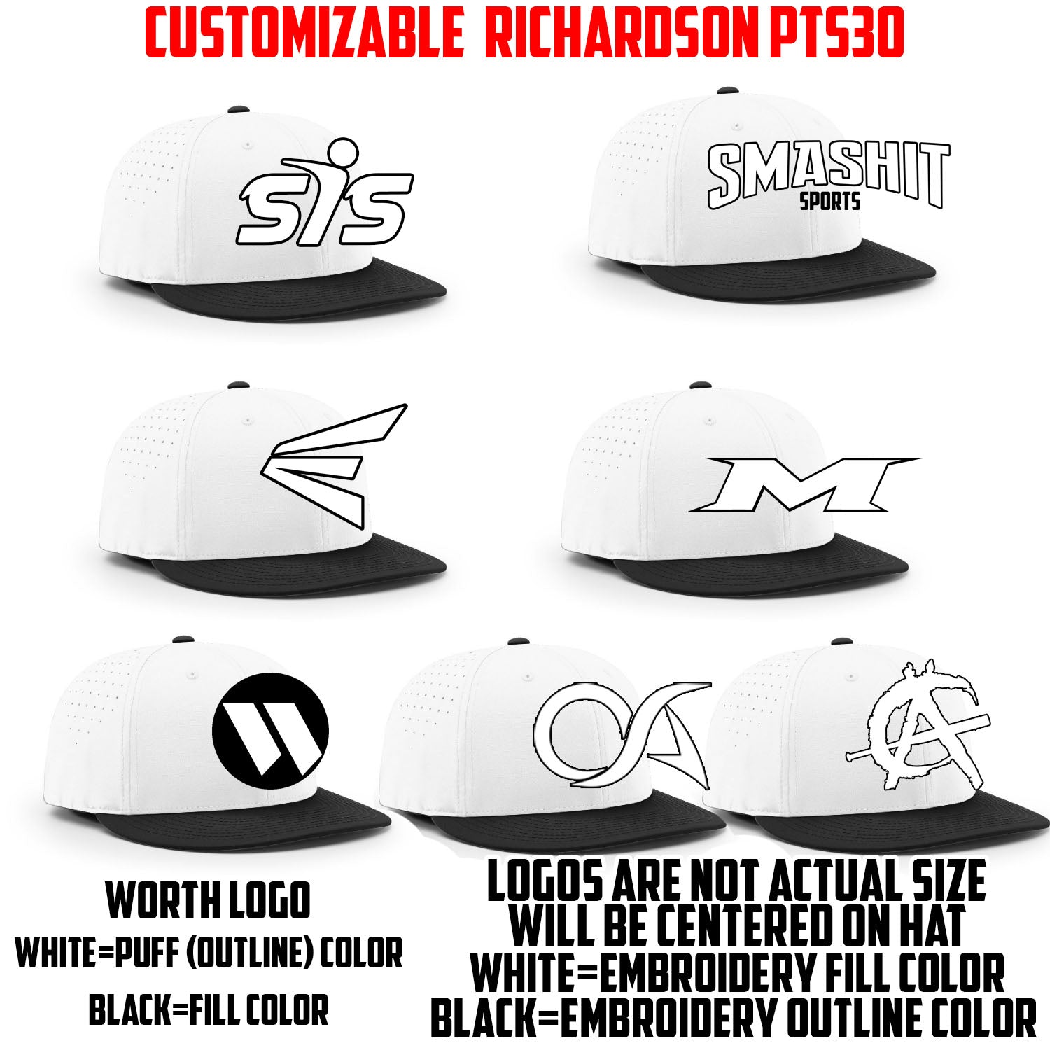 Customizable Logo Hat by Richardson (Black Brim/White Crown PTS30)