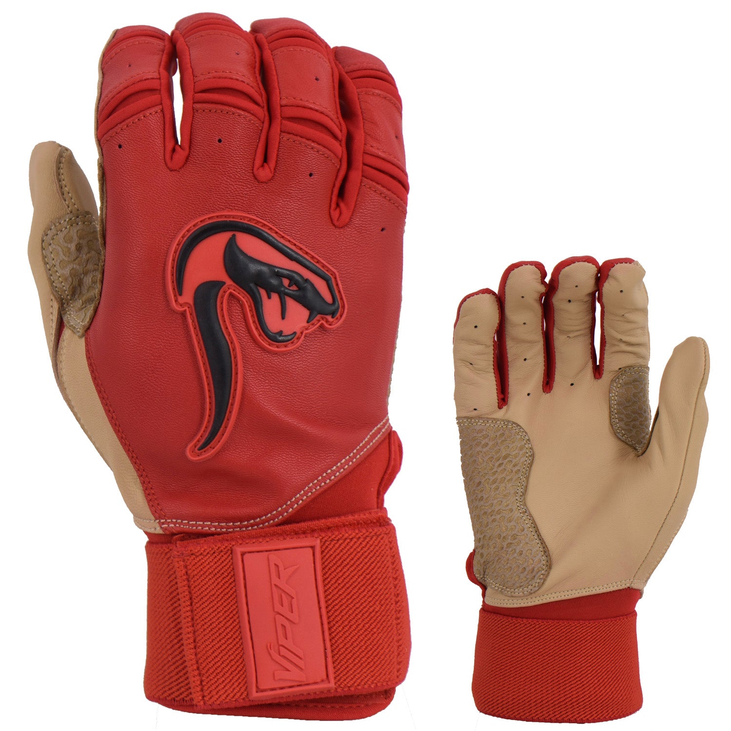 Viper Grindstone Long Cuff Batting Glove - Red/Tan