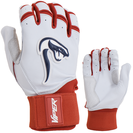 Viper Grindstone Long Cuff Batting Glove - White/Red/Navy